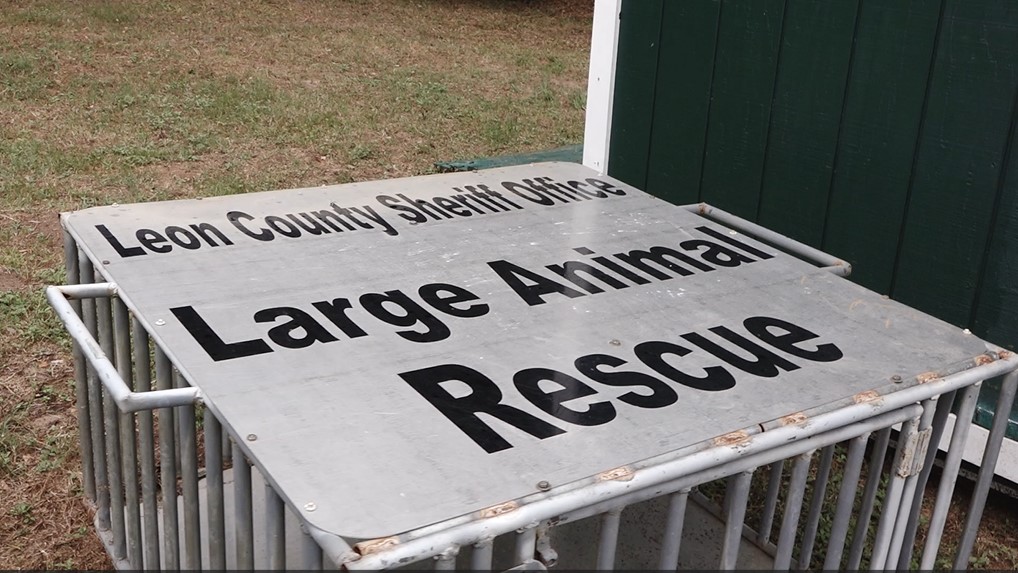 Metal Sign displays LCSO Large Animal Rescue 